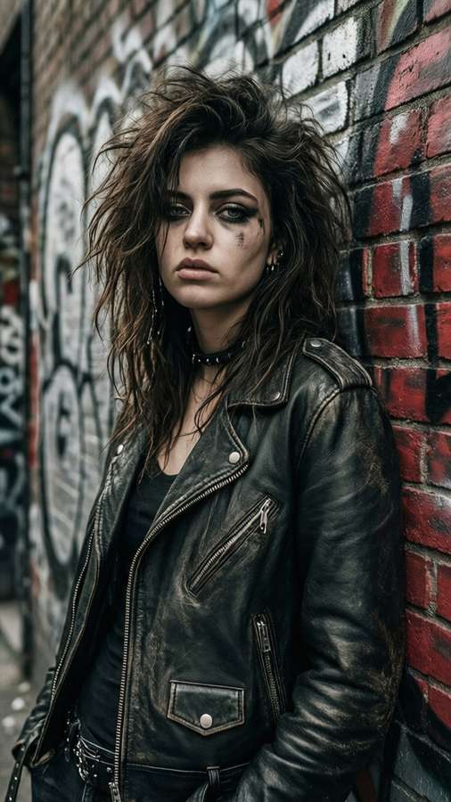 Gia Carangi with a rebellious punk look against a graffiti wall. — Gia Carangi Wallpaper