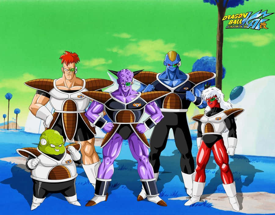 Five Dragon Ball Z Frieza Force characters standing together on a blue alien planet. — Ginyu Force Wallpaper