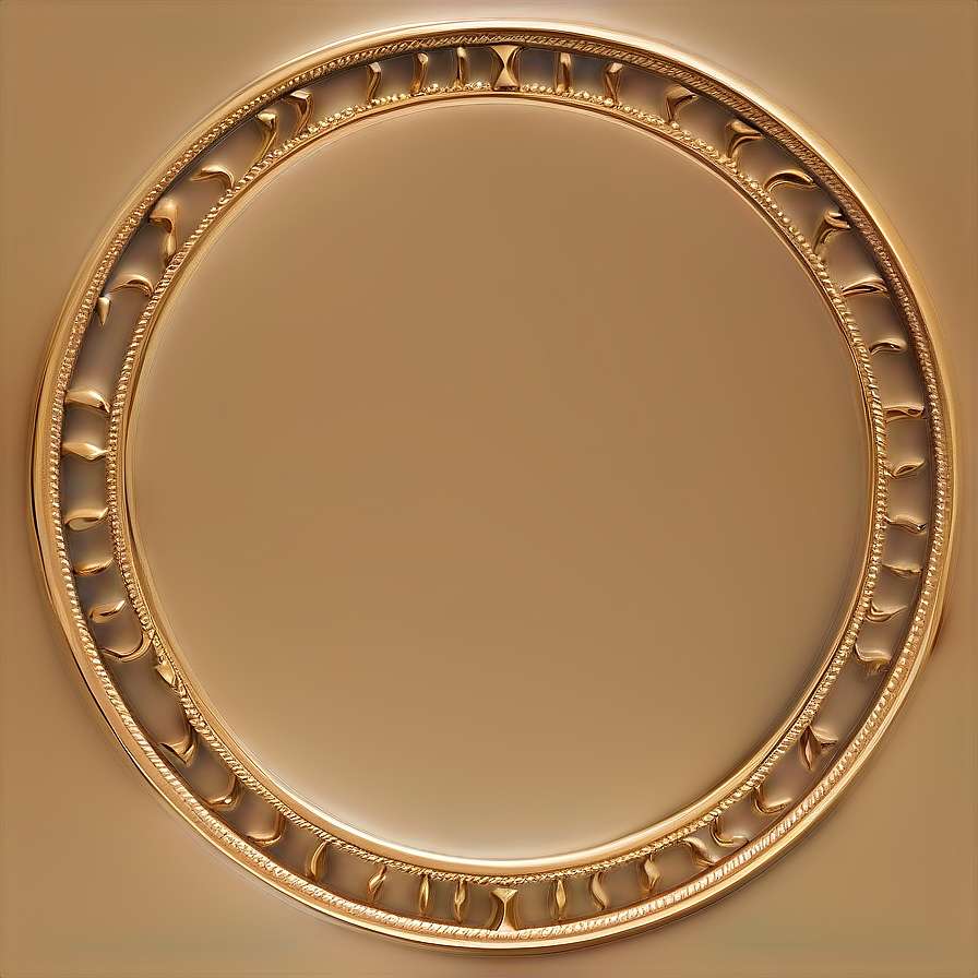 An ornate golden circular frame with leaf motifs on a beige wall. — Gold Circle Frame PNG
