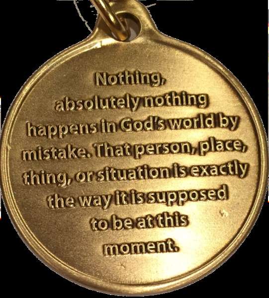 Golden pendant with engraved inspirational religious quote about divine purpose. — Gold Ornament PNG