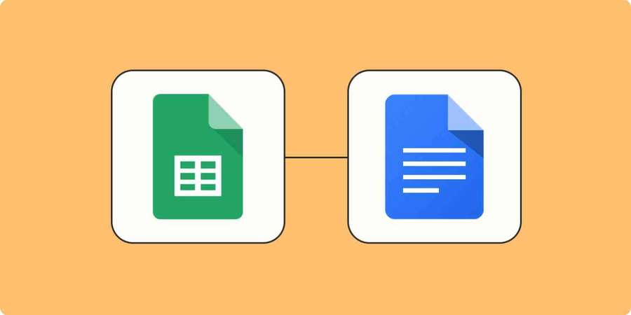Google Sheets und Docs Symbole auf orangefarbenem Hintergrund verbunden. — Google dokumente Wallpaper
