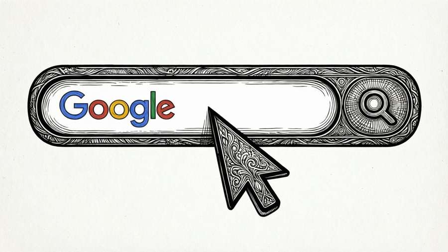 An intricate black and white line art illustration of a Google search bar — Google Search Wallpaper