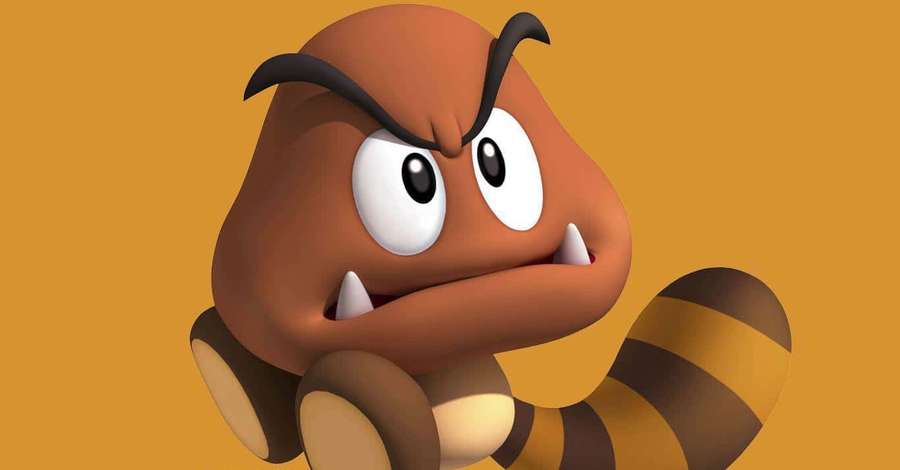 Angry Goomba video game character with fangs and striped tail. — Goomba Wallpaper