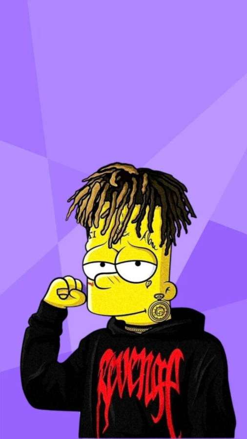 Bart Simpson con una sudadera negra con texto de graffiti rojo flexionando el brazo. — Goteo Fondos de pantalla
