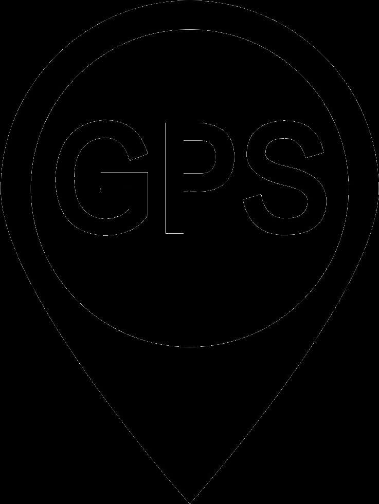 A white GPS location pin icon on a black background. — Gps PNG