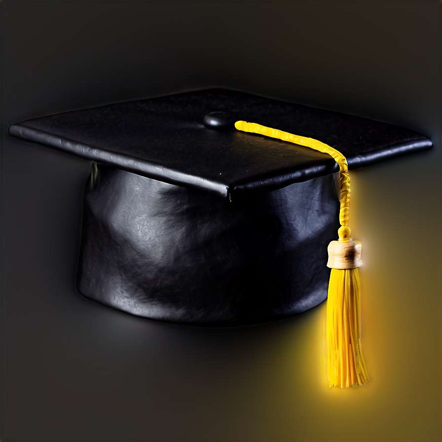Black graduation cap with glowing yellow tassel on dark background — Graduation Cap PNG