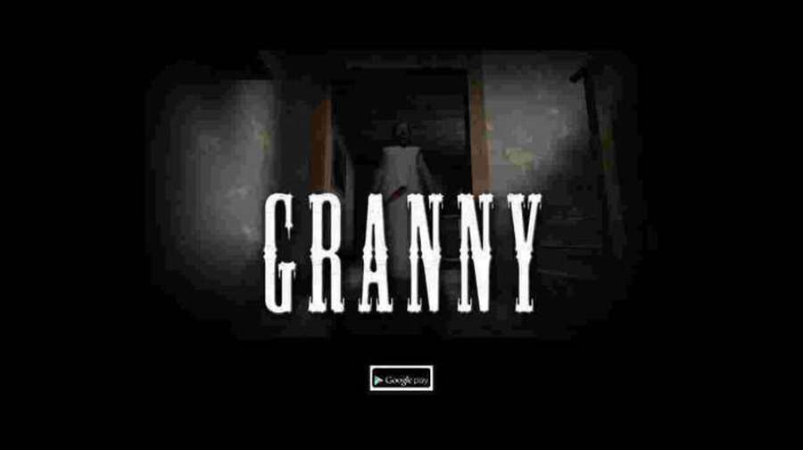 Horror game title screen showing the word GRANNY over a shadowy figure in a dark hallway. — Granny Wallpaper