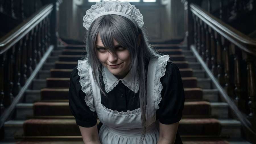 Grayfia bowing with a subtle smirk, playful yet dignified. — Grayfia Lucifuge Wallpaper