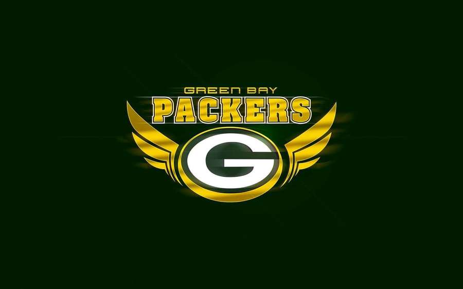 Green Bay Packers logo with golden wings on dark green background. — Green Bay Packers Background