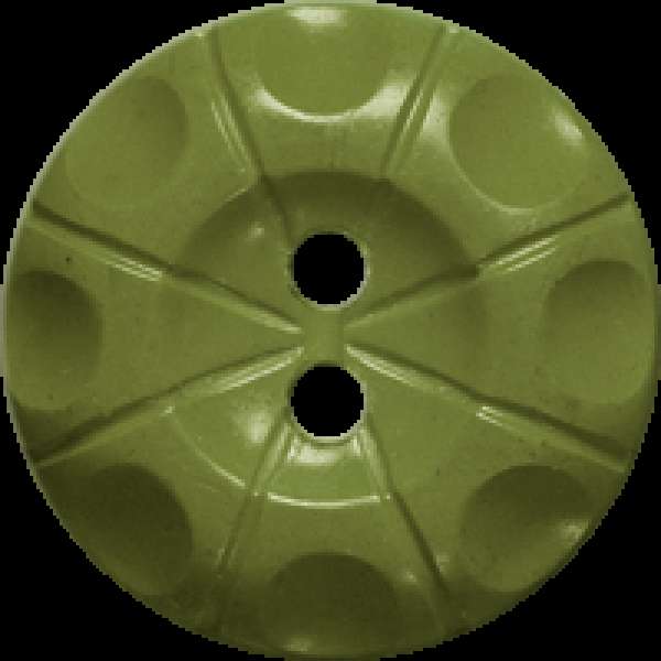 Olive green button with two holes and textured segments. — Green Button PNG