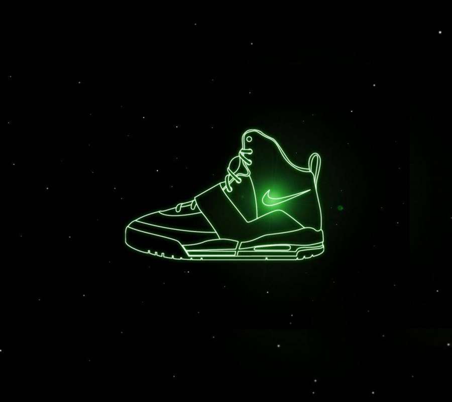 Glowing neon green sneaker outline floating in starry space. — Green Shoes Wallpaper