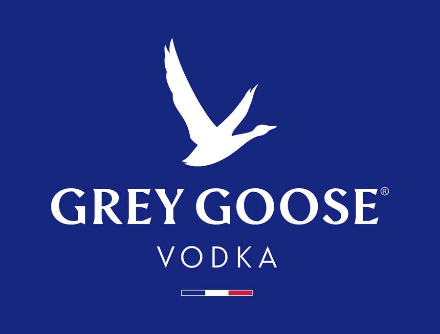Grey Goose Vodka-Logo mit einer weißen Gänsesilhouette auf blauem Hintergrund. — Grey Goose Bilder