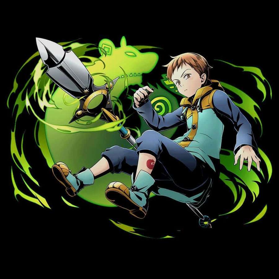 Anime boy in combat with glowing green sword and dragon aura. — Grom Hellscream Wallpaper