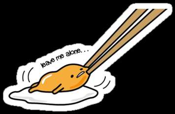 A lazy yellow egg character on a plate saying leave me alone with chopsticks above it. — Gudetama PNG