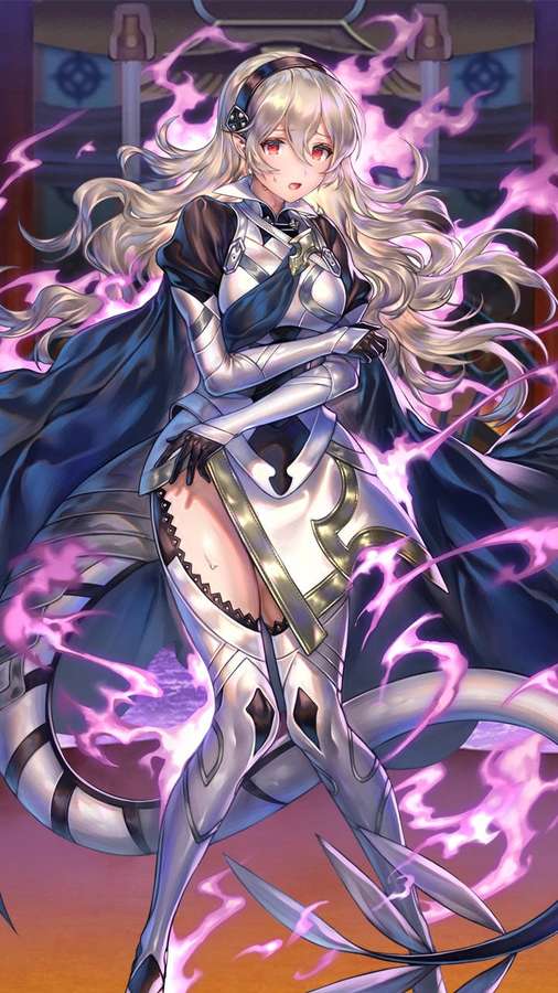 Garota anime em armadura prateada rodeada por energia mágica roxa. — Guerreiros do Fire Emblem Papéis de Parede