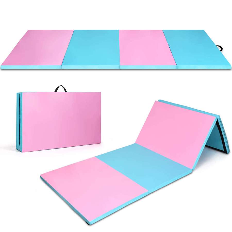 Pink and blue foldable exercise mat in multiple configurations. — Gymnastics Mat Wallpaper