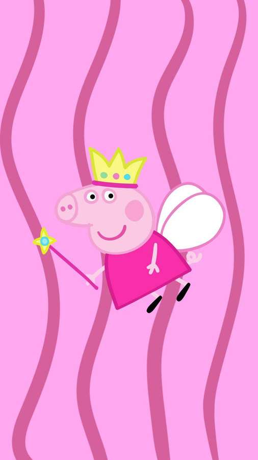 Peppa Pig como princesa hada con varita y alas sobre fondo rosa ondulado. — Hada Fondos de pantalla