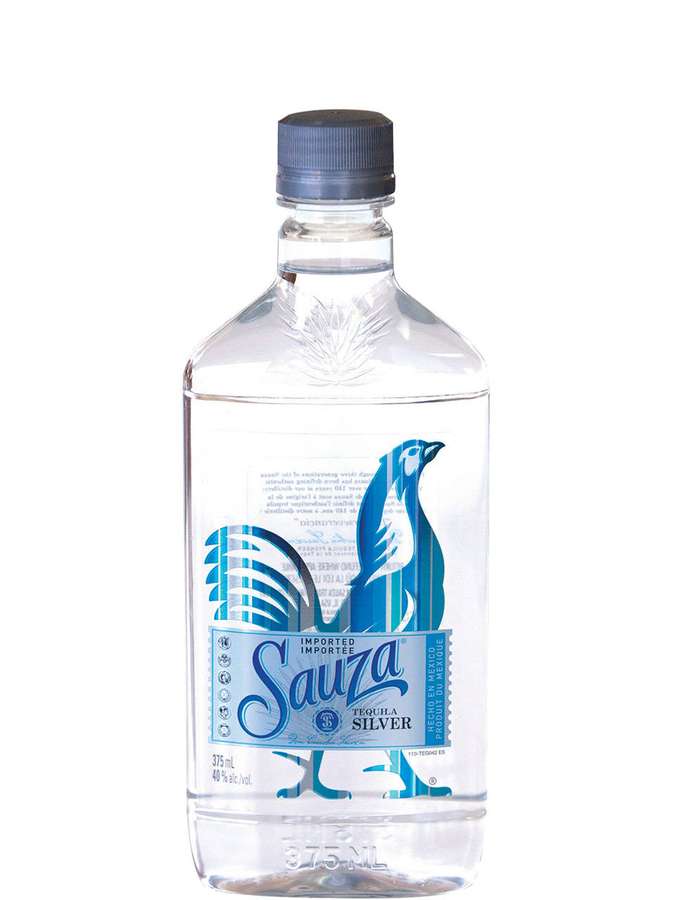 Sauza Silver Tequila Flasche mit blauem Etikett und Vogeldesign. — Hahn Wallpaper