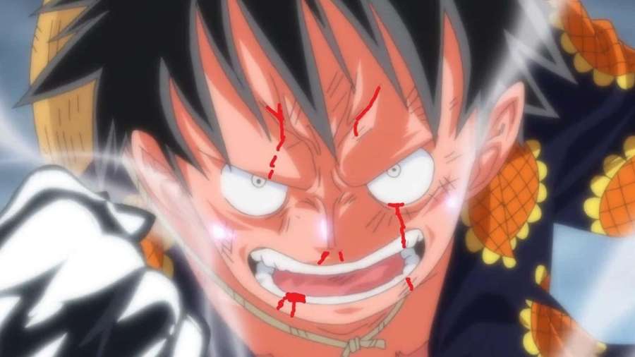 Anime character with red scratches roaring intensely — Haki Wallpaper