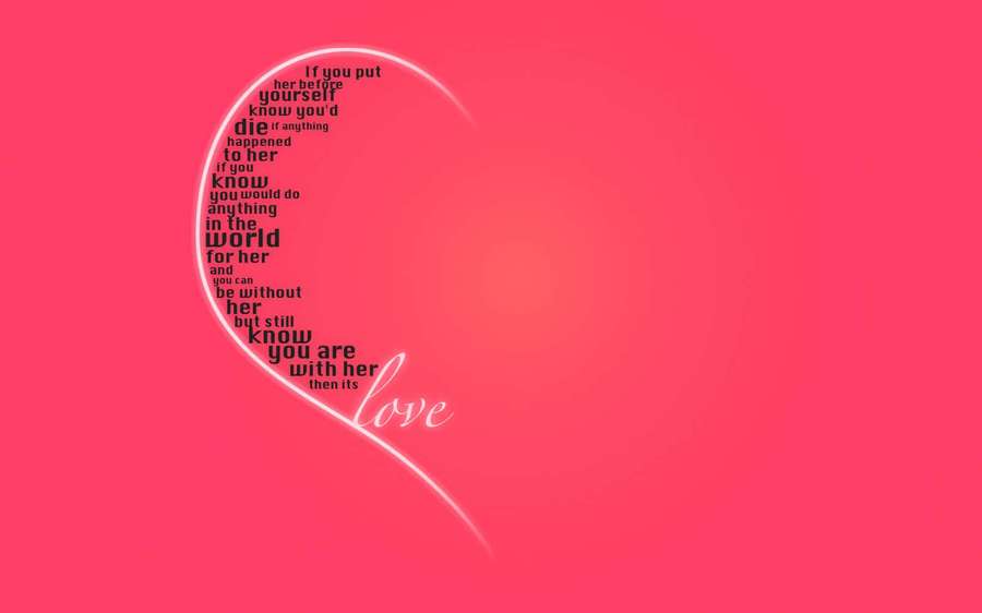 Pink gradient background with heart-shaped text quote and word love in cursive. — Half Heart Wallpaper