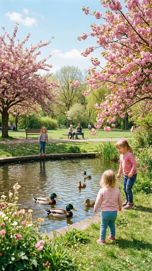 Cherry blossoms and ducks in Norre Katts park, spring joy. — Halmstad Picture