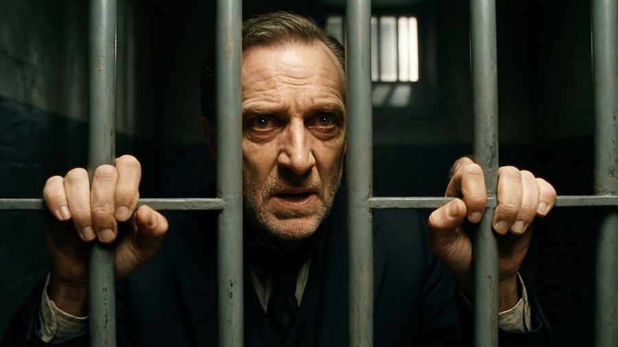 Hannibal Lecter in captivity, gripping prison bars, a moment of vulnerability. — Hannibal lecter Wallpaper