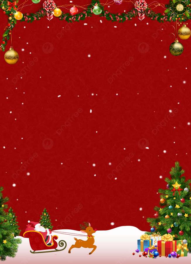 Red Christmas background with snowflakes sleigh reindeer trees and gifts — Happy Holidays Background