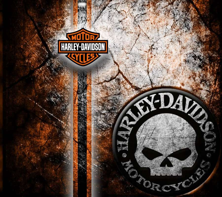 Harley-Davidson Logos auf einer rostigen Metalloberfläche mit orangen, schwarzen und grauen Tönen. — Harley Davidson Bilder