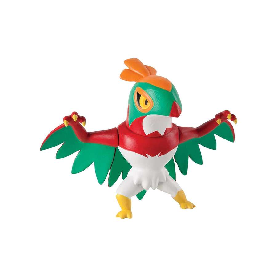 Eine bunte Decidueye Pokémon Actionfigur mit grünen Flügeln und rotem Körper. — Hawlucha Wallpaper