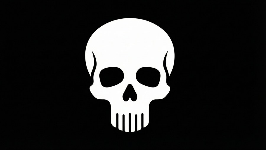 Minimalist white skull symbol on black background. — Hazard Wallpaper