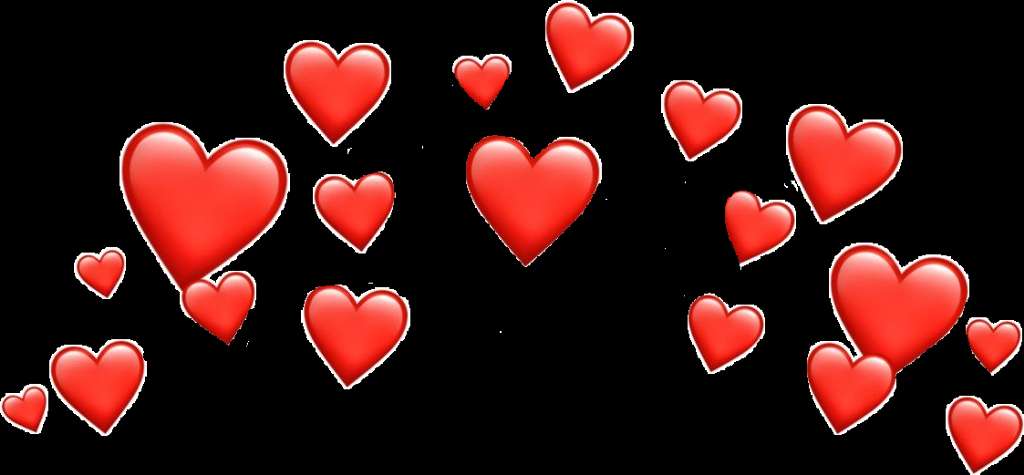 Cluster of red glossy hearts floating on black background — Heart Filter PNG