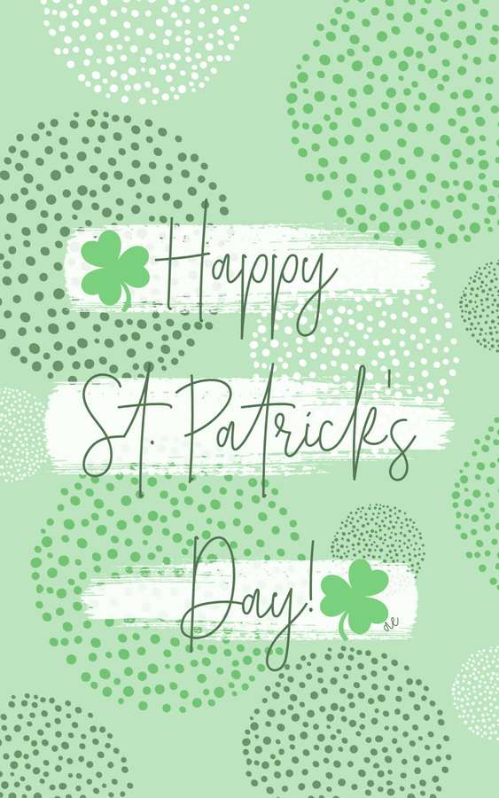 Frohe St. Patrick's Day-Grüße mit Kleeblättern und grünen Tupfenkreisen. — Hellgrüne Ästhetik Wallpaper
