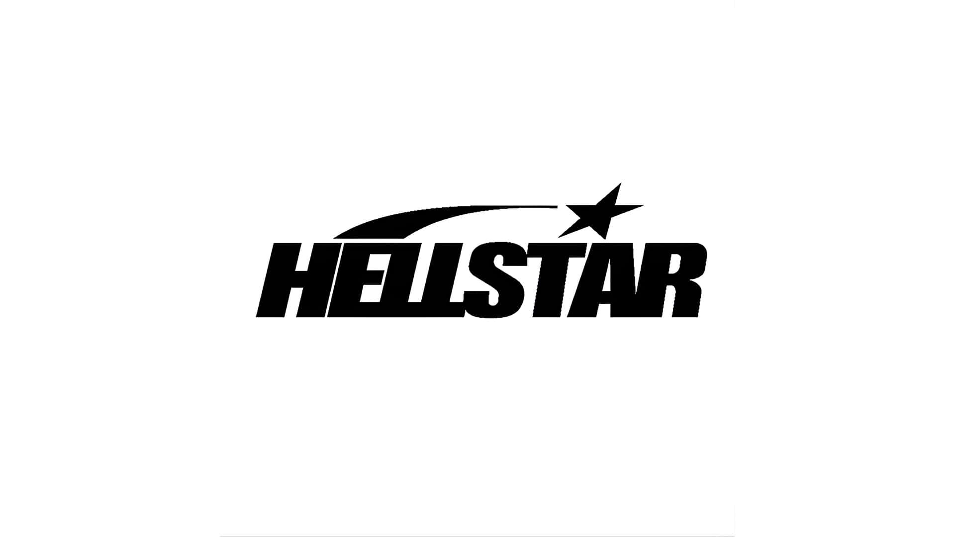 Musta Hellstar-logo tähdellä ja swooshilla valkoisella taustalla. — Hellstar Taustakuvat