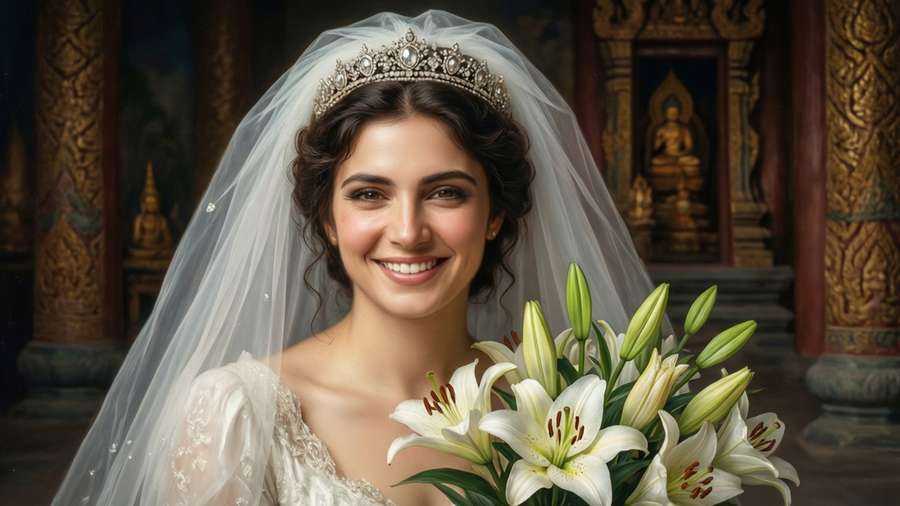 Hera in bridal attire, celebrating her marriage to Zeus. — Hera Wallpaper