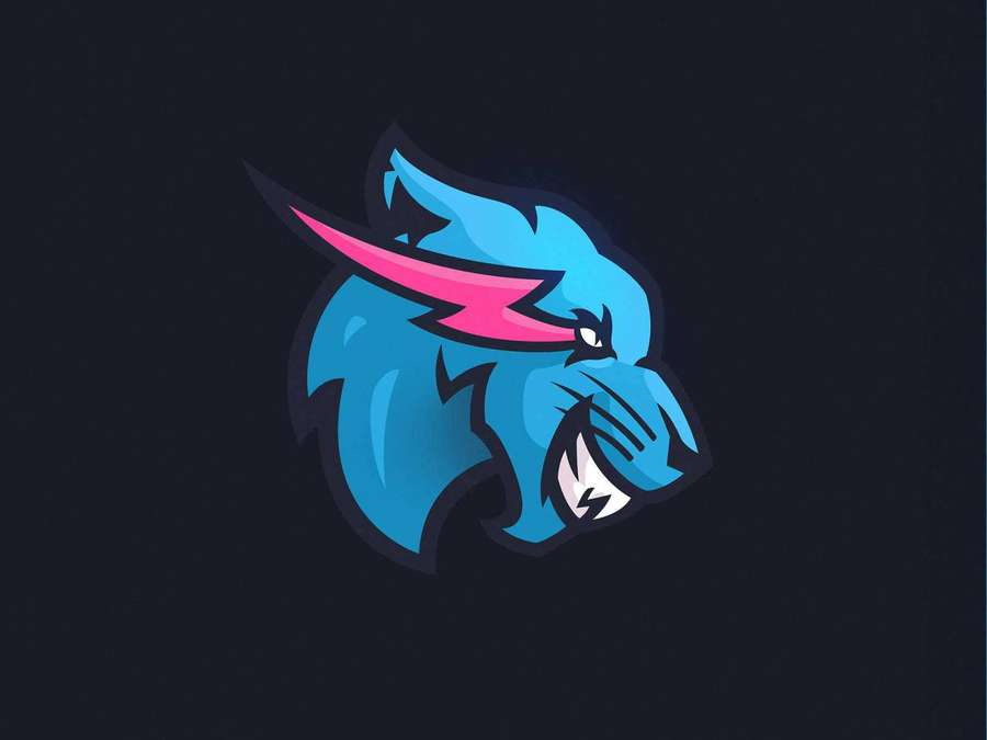 Blaues Löwenmaskottchen mit rosa Blitz, das wild auf dunklem Hintergrund brüllt. — Herr Beast Wallpaper