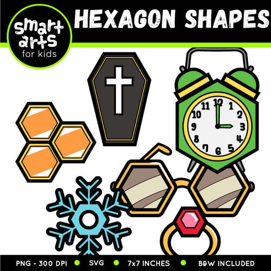 Conjunto de clipart hexagonales con ataúd, reloj, copo de nieve y anillo para niños. — Hexágono Fondos de pantalla