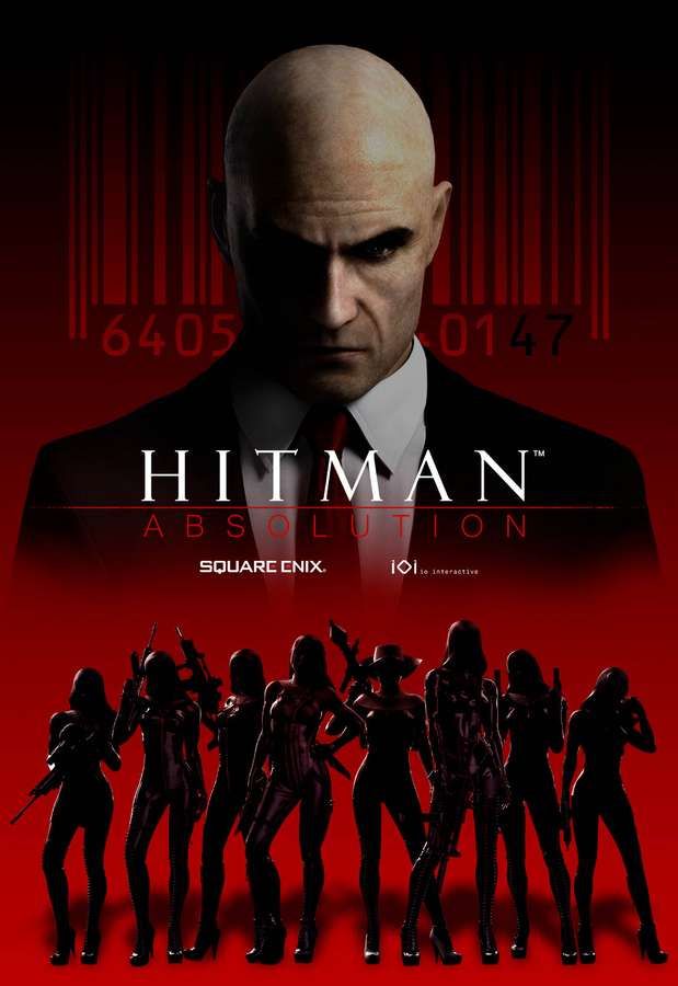 Hitman Absolution Spielcover mit Hauptfigur und bewaffneten Agentinnen. — Hitman Absolution HD Wallpaper
