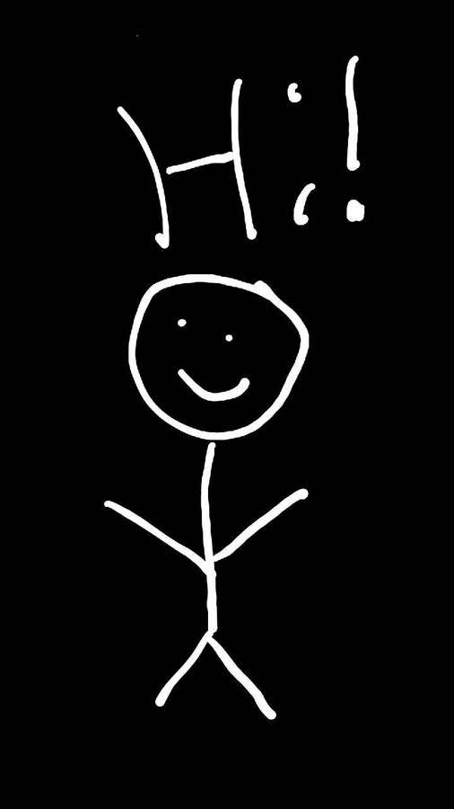 Una figura de palo blanca con una sonrisa y la palabra '¡Hola!' dibujada en blanco sobre negro. — Hola Fondos de pantalla