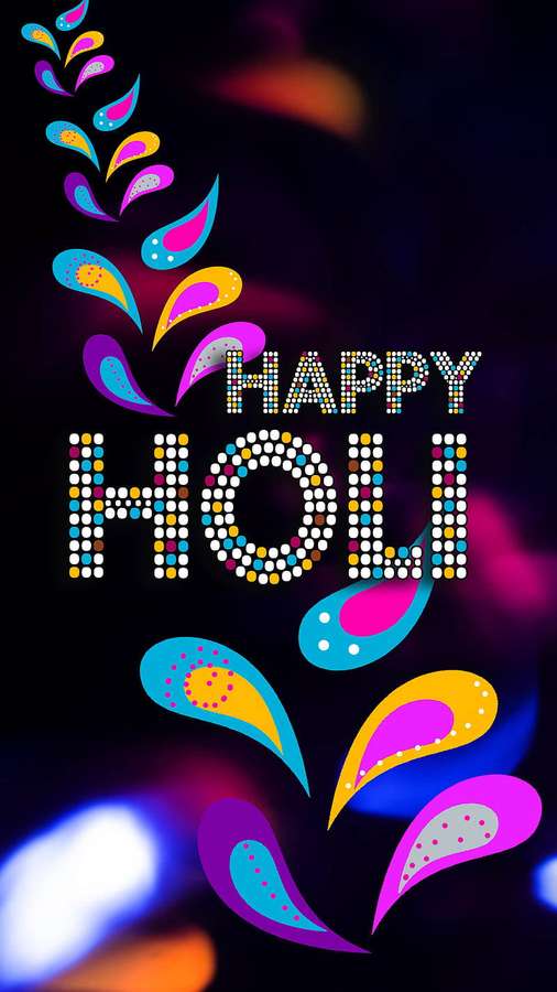 Fröhlicher Holi-Festival-Gruß mit bunten Paisley-Designs und glitzernder Schrift. — Holi Bilder