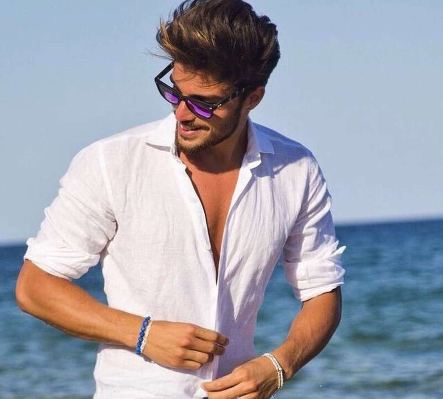 Man in white shirt and sunglasses at beach — Hot Guy Background