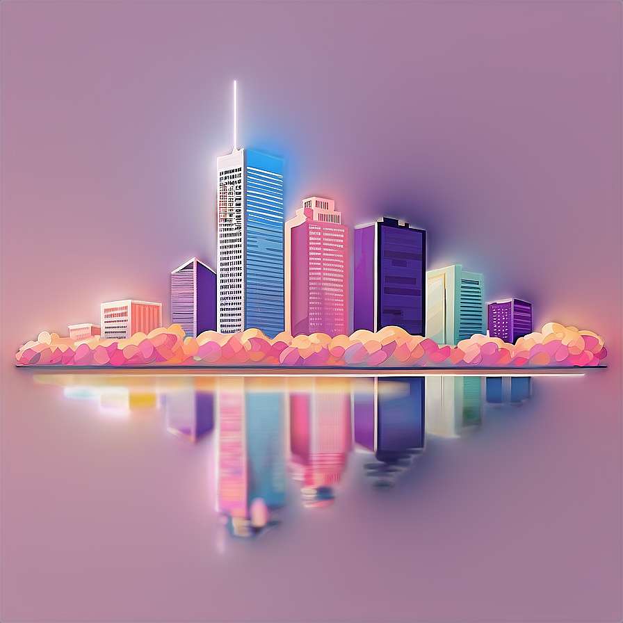 Colorful city skyline with glowing buildings reflected in water at night. — Houston Skyline Wallpaper