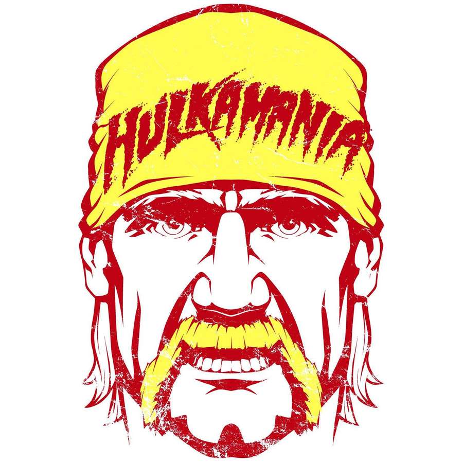 Hulk Hogans Gesicht mit gelbem Stirnband und roter Umrisslinie grafische Illustration — Hulk Hogan Bilder