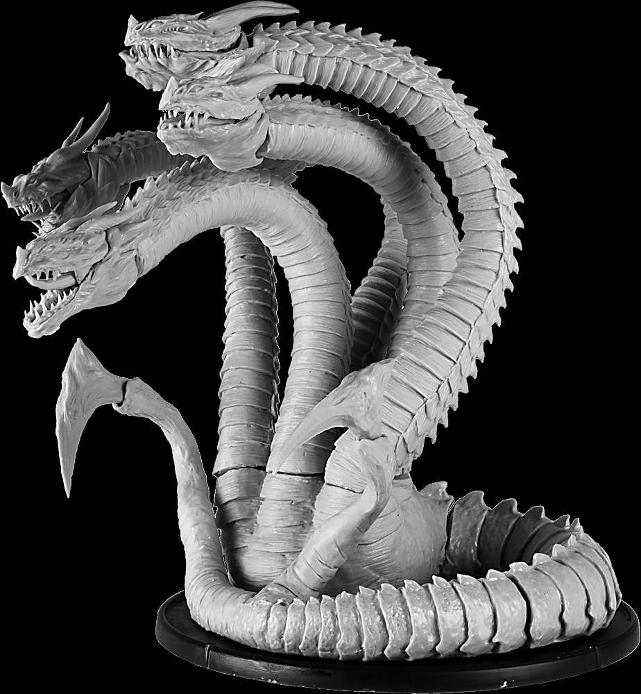 Three-headed dragon statue with sharp teeth and detailed scales on a black base. — Hydra PNG