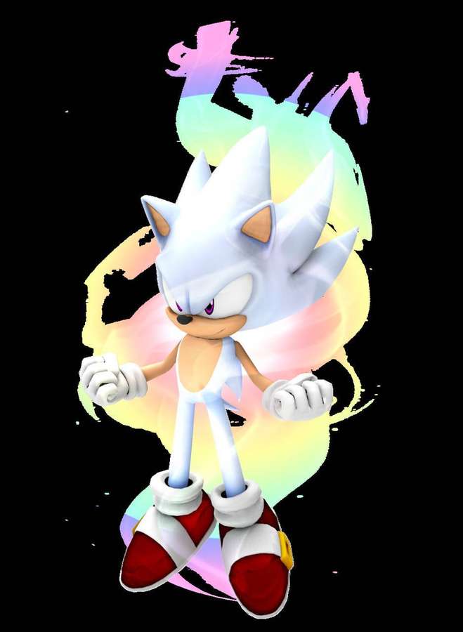 Silver the Hedgehog in anime style with rainbow aura against black background. — Hyper Wallpaper