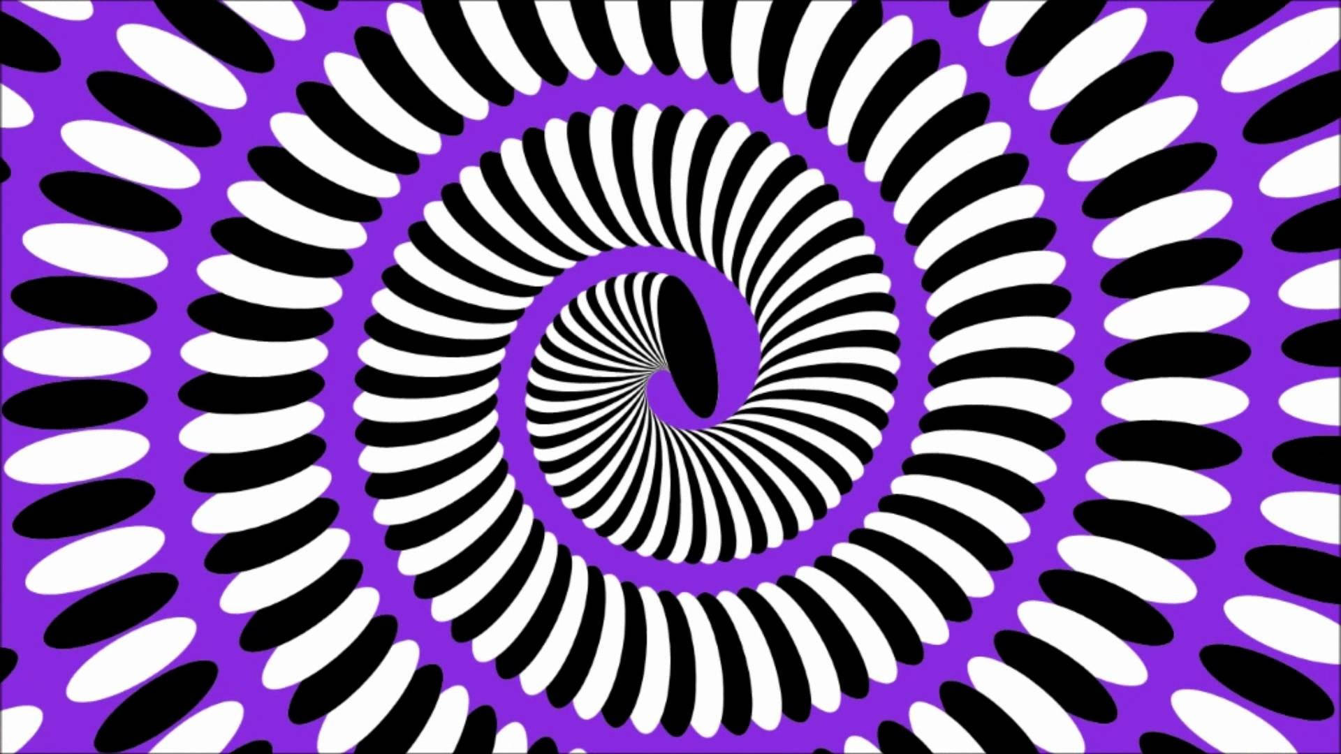 Svart och vit oval spiral mönster på lila bakgrund skapar rörelseillusion — Hypnos bakgrund Bakgrundsbilder