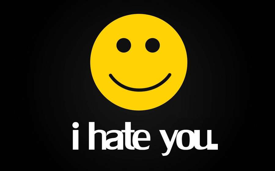 Yellow smiley face with text i hate you on black background. — I Hate You Wallpaper