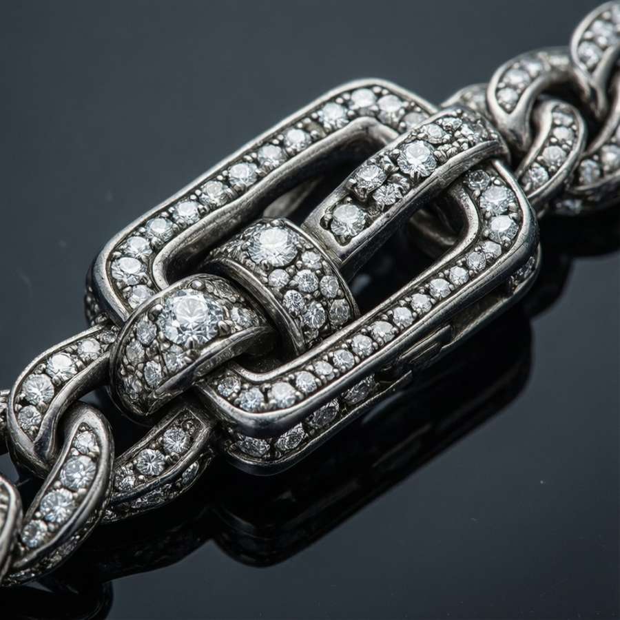 Extreme macro shot of an iced out chain clasp with diamonds. — Iced Out Chain Wallpaper