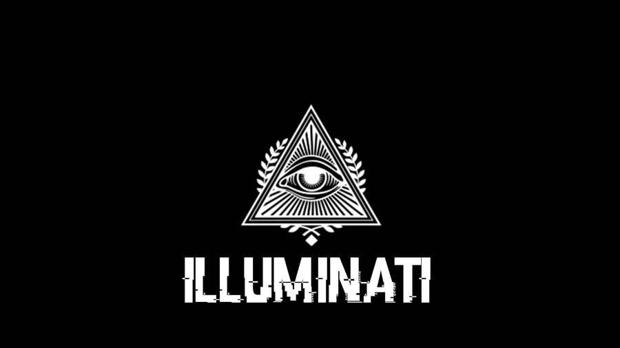 All-seeing eye symbol with laurel wreaths and the word Illuminati in white text on black background. — Illuminati Background