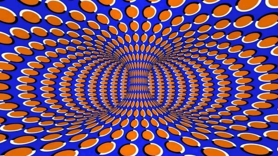 A hypnotic tunnel of orange and blue oval shapes creating a 3D illusion. — Illusion Background