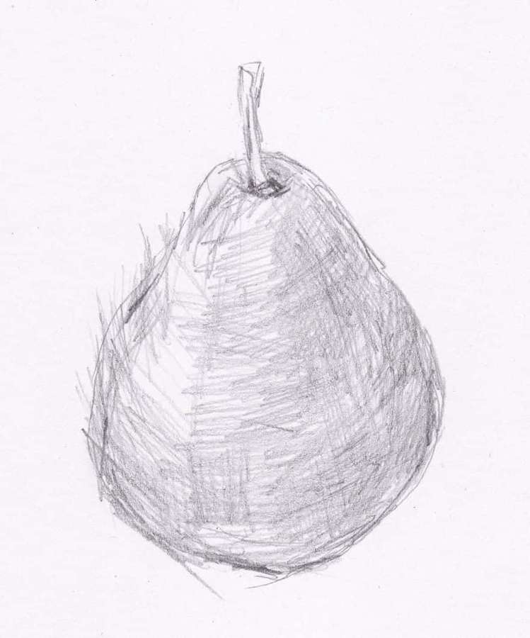 Un boceto a lápiz dibujado a mano de una pera con sombreado y un tallo. — Imágenes de boceto Imágenes